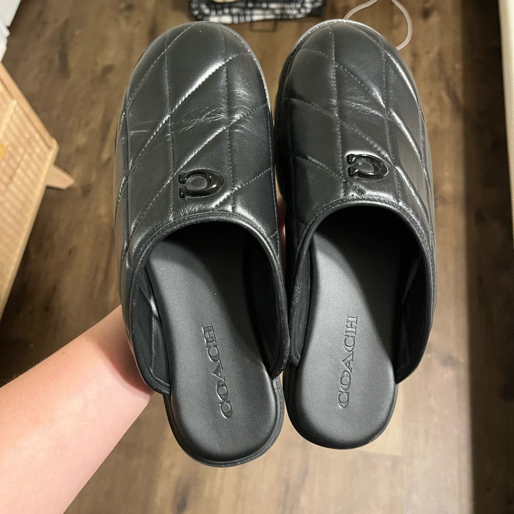 Coach Black Quilted Slip-On Mules
